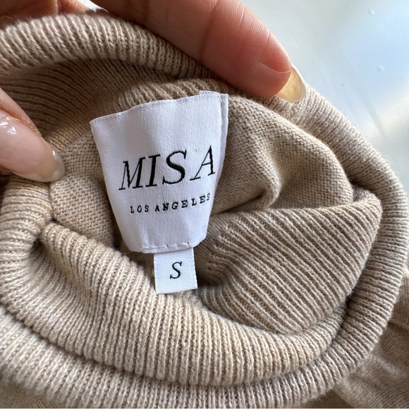 MISA Los Angeles Gabriela Puff Sleeve Cashmere blend Sweater Tan Size Small - Picture 4 of 9
